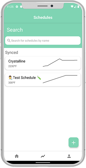 SmartKiln App Schedules Screen